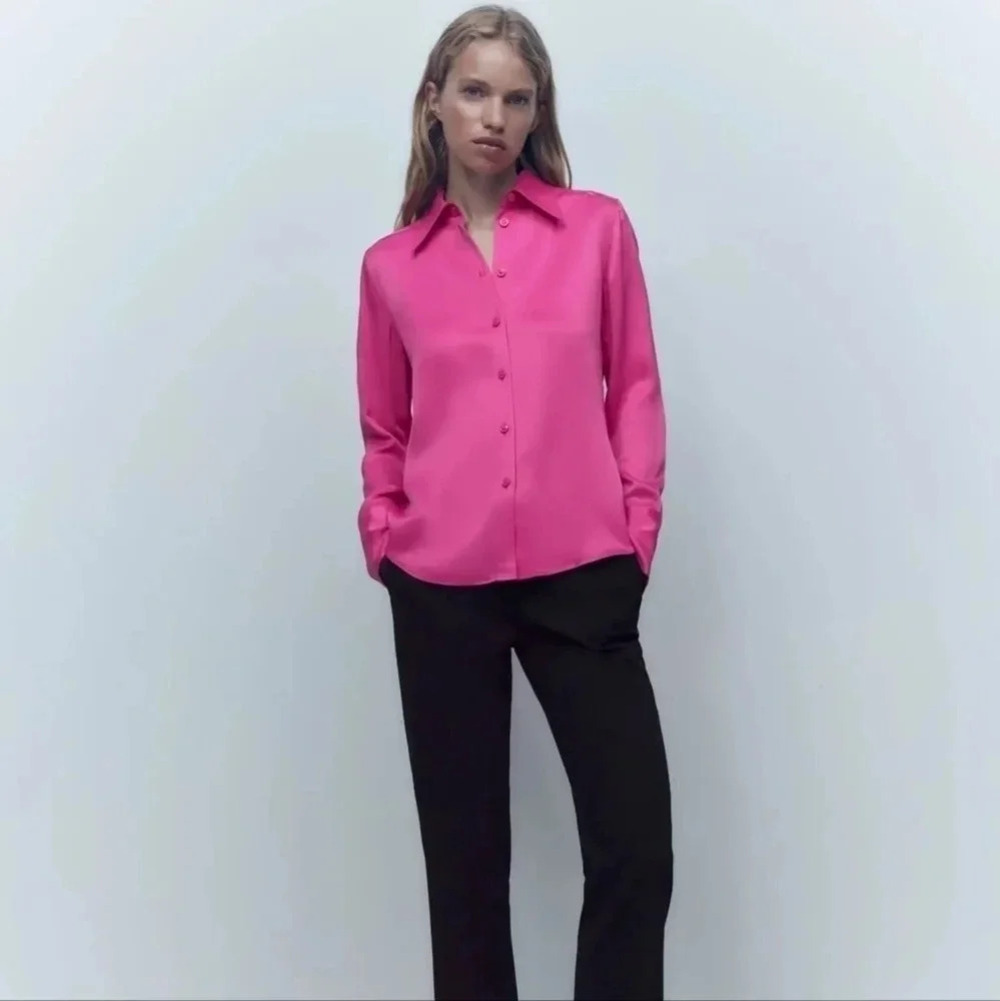 NWT Zara Deep Cuff Heavy Satin Effect Shirt